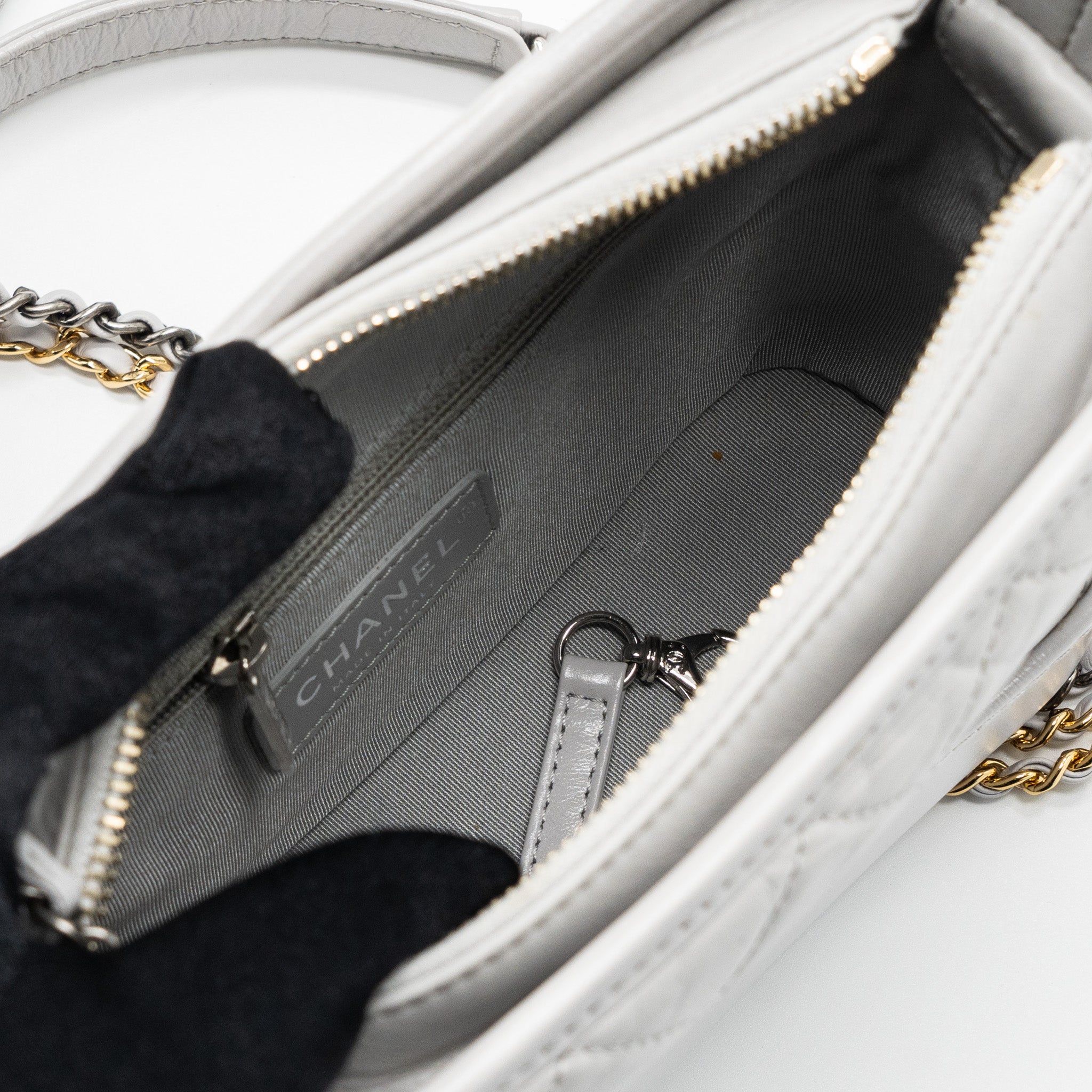 CHANEL SMALL GABRIELLE HOBO BAG AGED CALFSKIN LIGHT GREY GHW