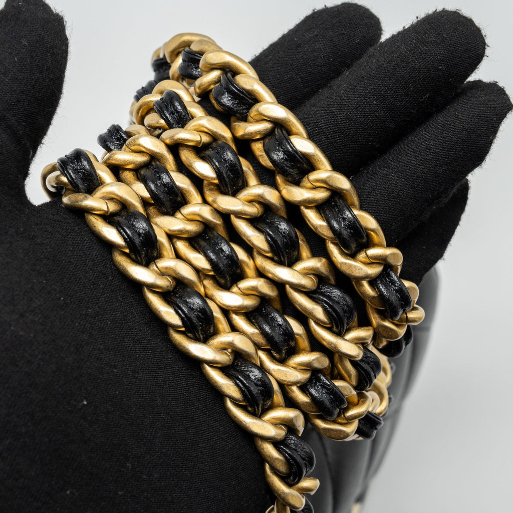 CHANEL 23P QUILTED FLAP BAG WITH GIANT CHAIN CAVIAR BLACK BRUSHED GHW (MICROCHIP)