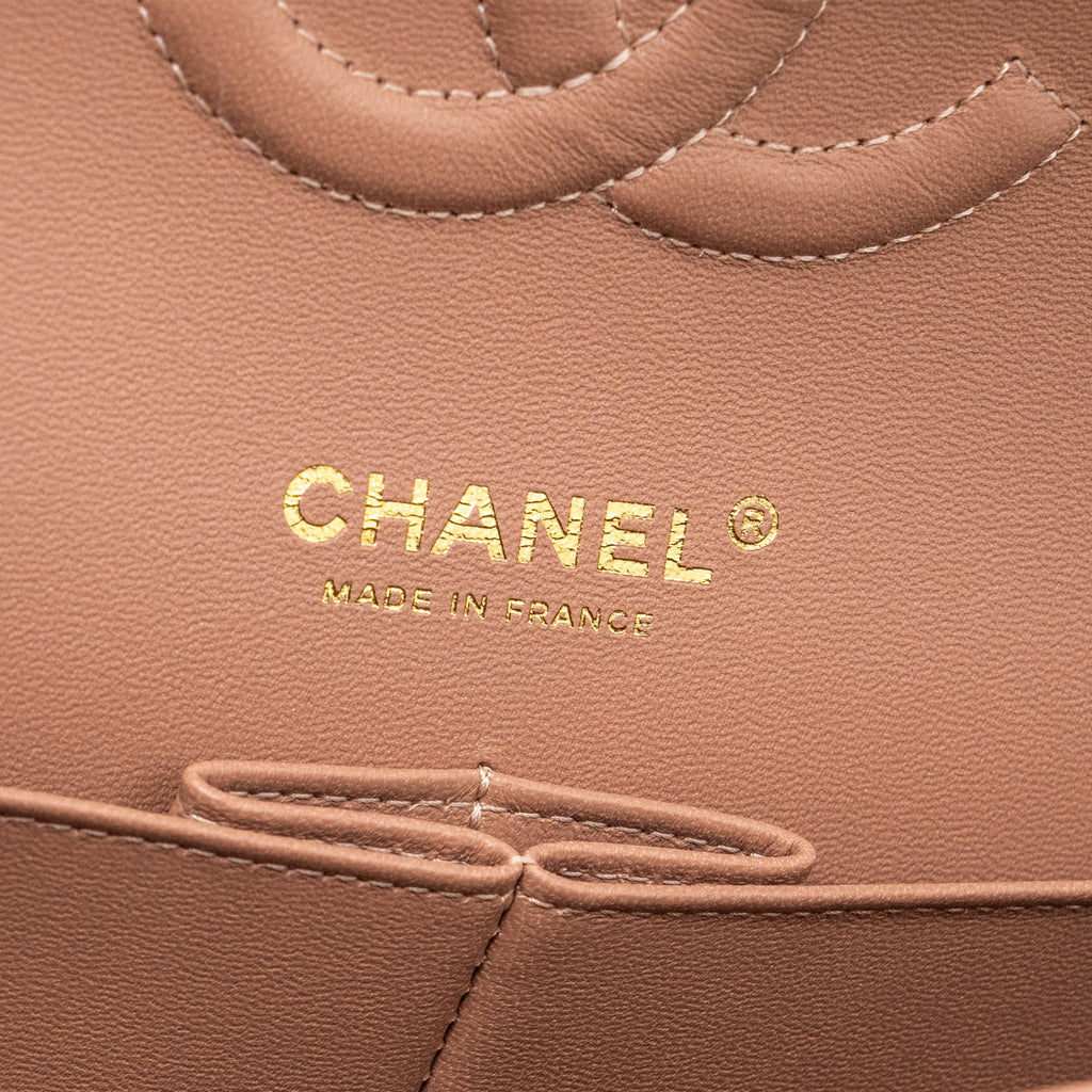 CHANEL MEDIUM CLASSIC DOUBLE FLAP BAG SUEDE LEATHER LIGHT BROWN LGHW (MICROCHIP )