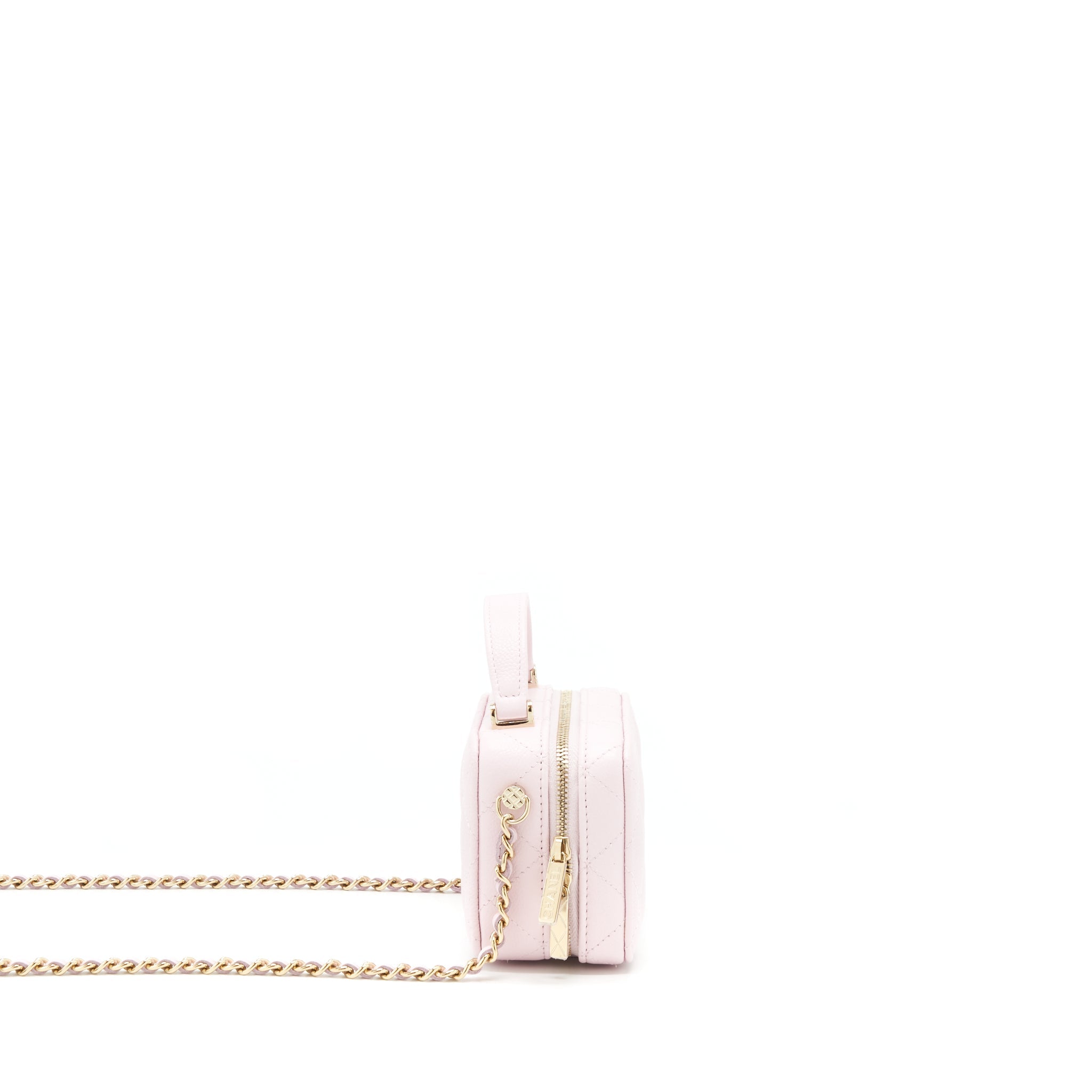 CHANEL 22P TOP HANDLE MINI VANITY WITH CHAIN CAVIAR LIGHT PINK LGHW