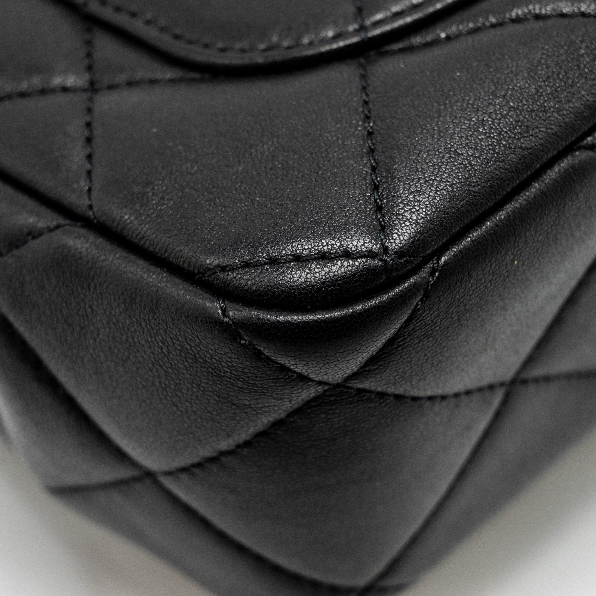CHANEL 23C ROUND HANDLE MINI SQUARE FLAP BAG LAMBSKIN BLACK GHW (MICROCHIP)
