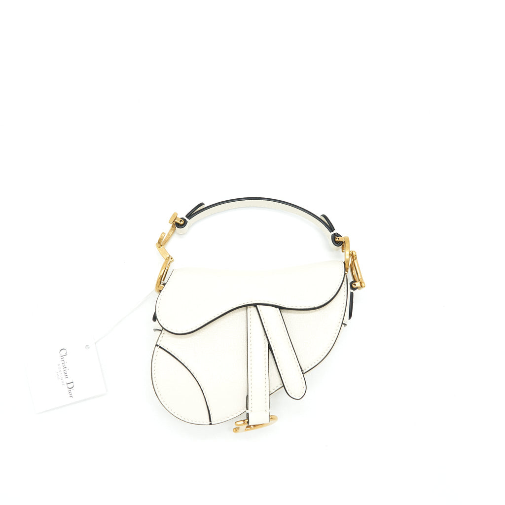 DIOR MICRO (SUPER MINI) SADDLE BAG GOAT SKIN WHITE GHW