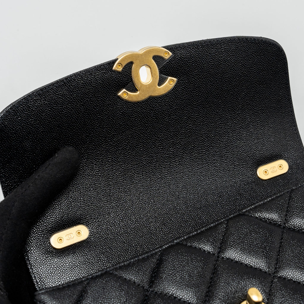 CHANEL 23P QUILTED FLAP BAG WITH GIANT CHAIN CAVIAR BLACK BRUSHED GHW (MICROCHIP)