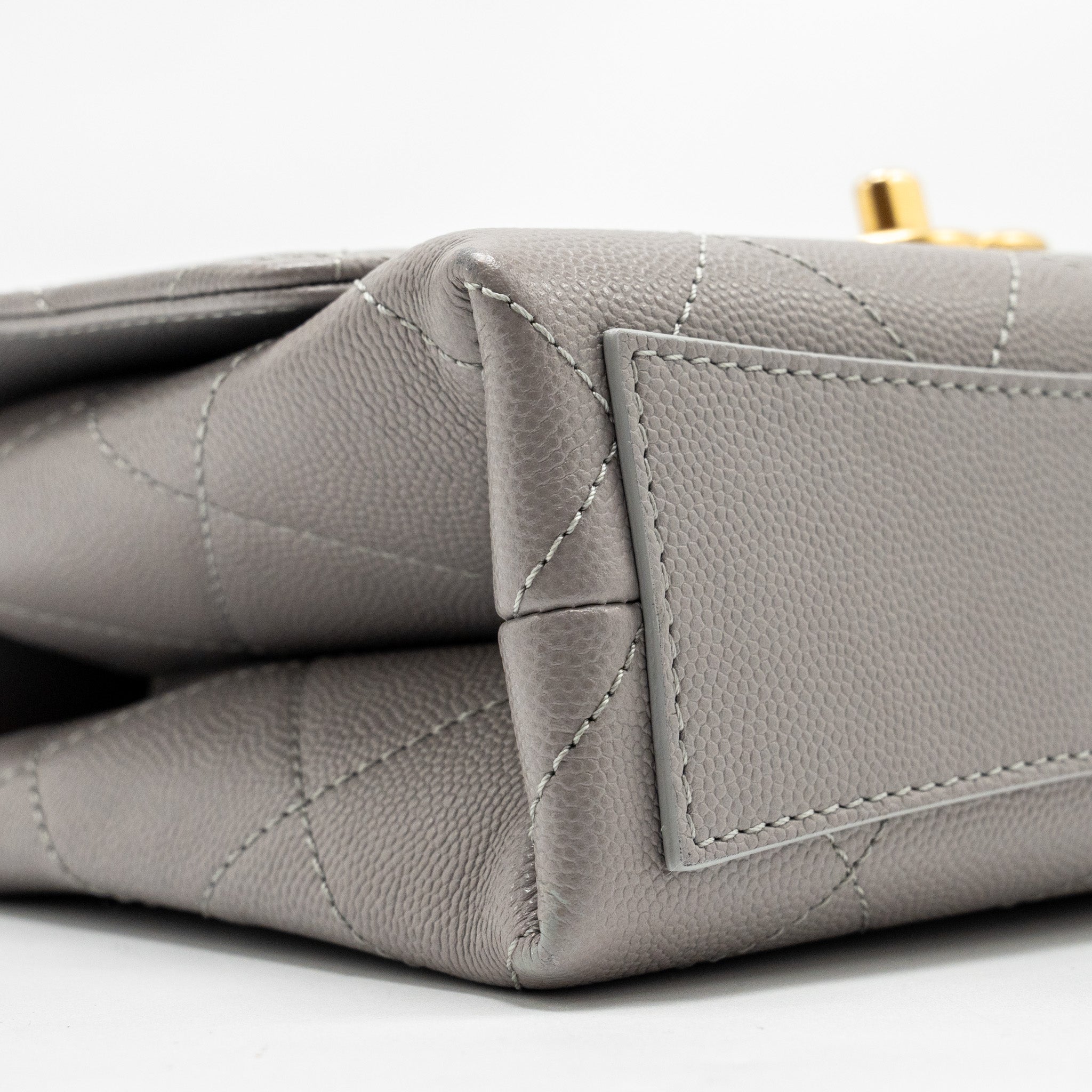 CHANEL MINI QUILTED FLAP BAG WITH CHAIN HANDLE CAVIAR GREY GHW (MICROCHIP)