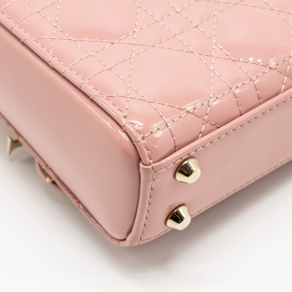 DIOR MICRO LADY DIOR PATENT LEATHER DARK PINK LGHW