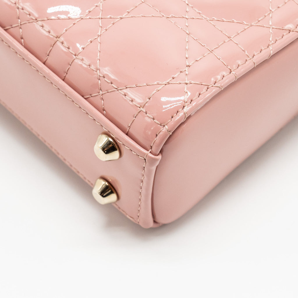 DIOR MICRO LADY DIOR PATENT LEATHER DARK PINK LGHW