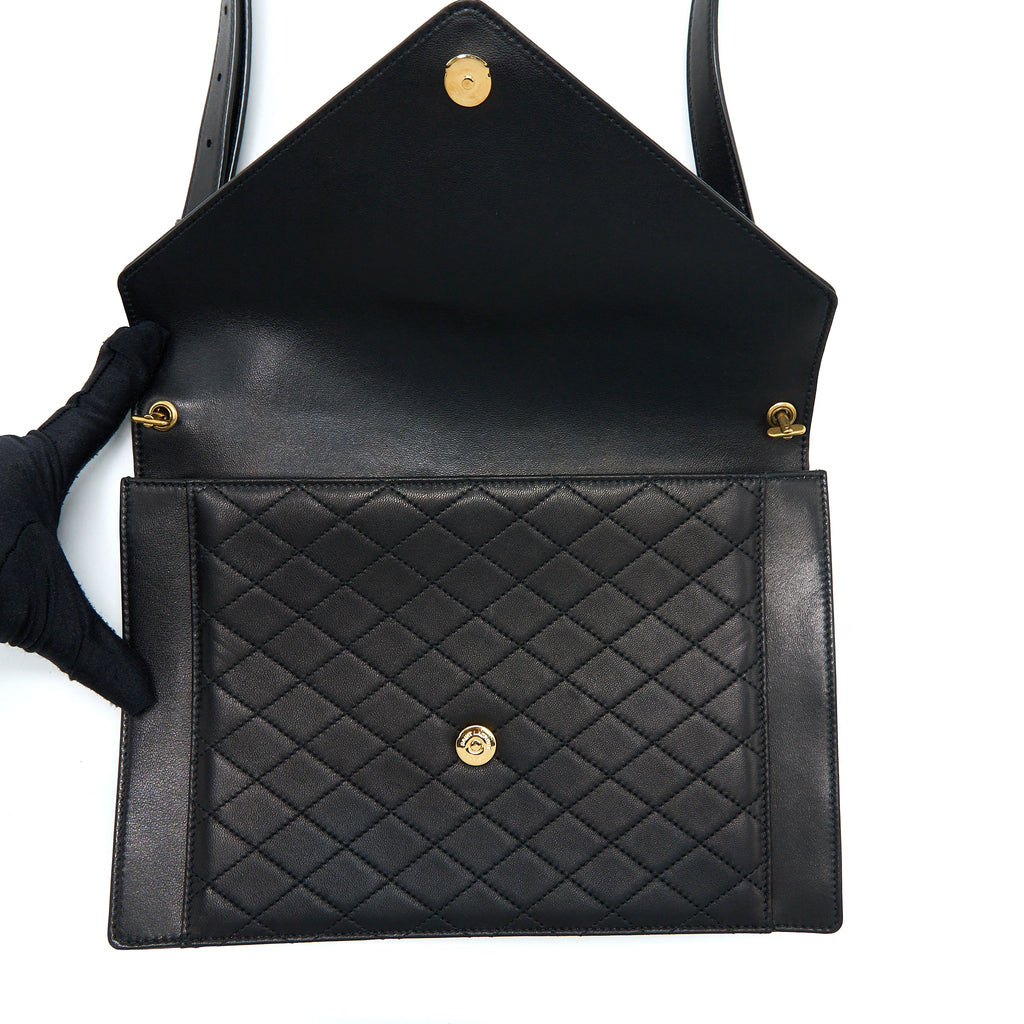 SAINT LAURENT/YSL ENVELOP SHOULDER BAG LAMBSKIN BLACK GHW