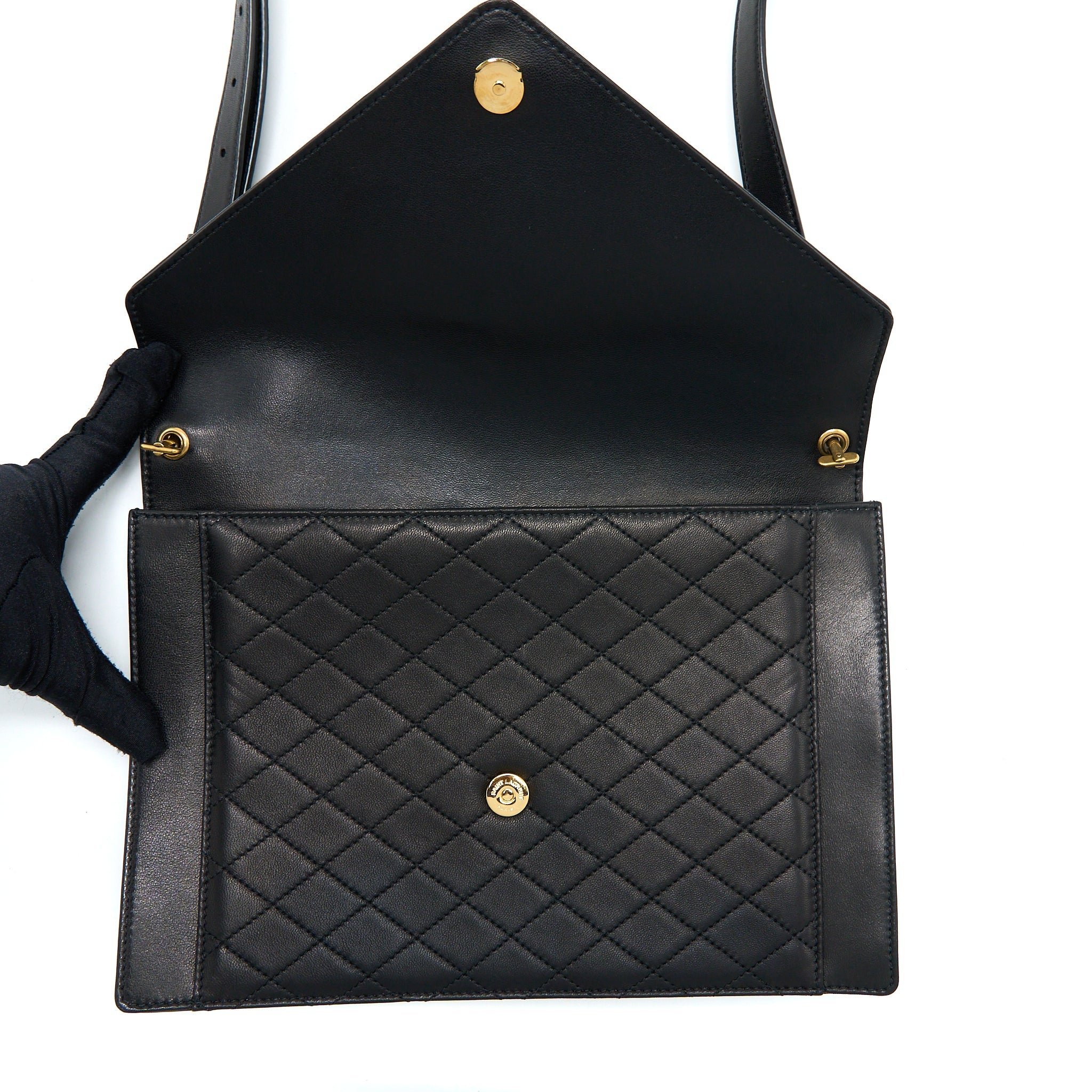 SAINT LAURENT/YSL ENVELOP SHOULDER BAG LAMBSKIN BLACK GHW
