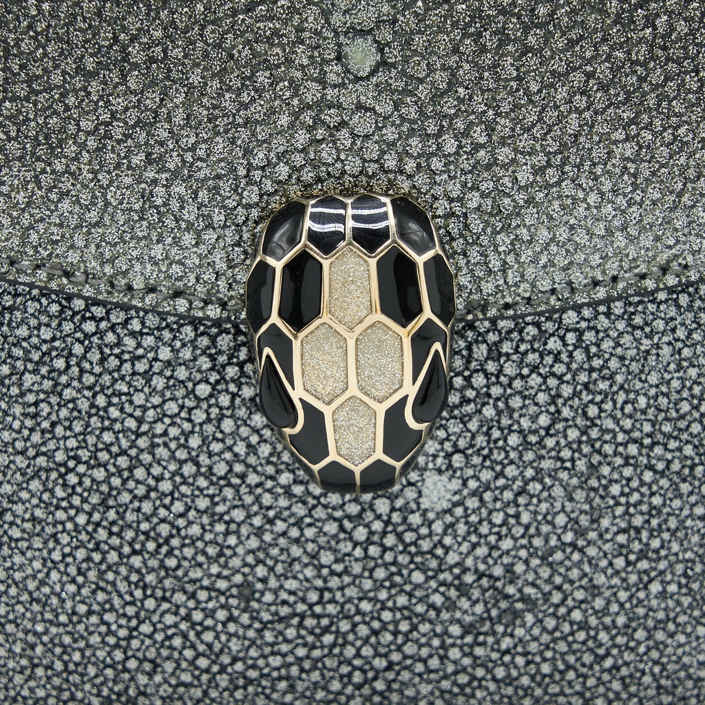 BVLGARI SERPENTI FOREVER CLUTCH WITH CHAIN STINGRAY LEATHER GREY LGHW