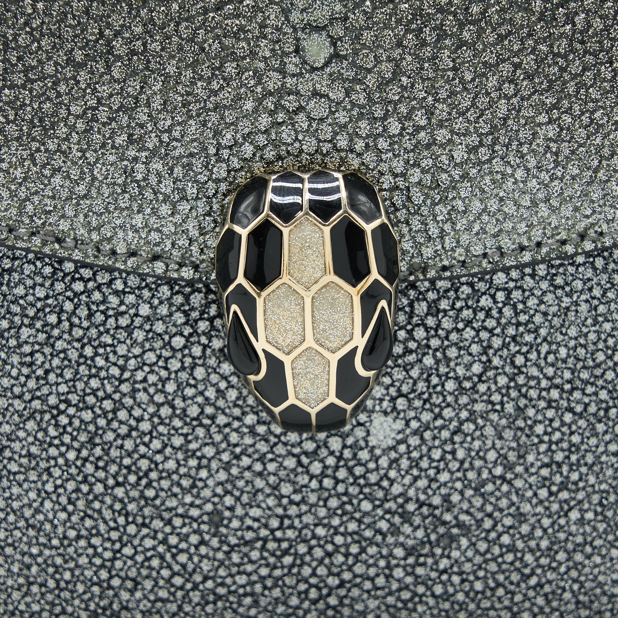 BVLGARI SERPENTI FOREVER CLUTCH WITH CHAIN STINGRAY LEATHER GREY LGHW