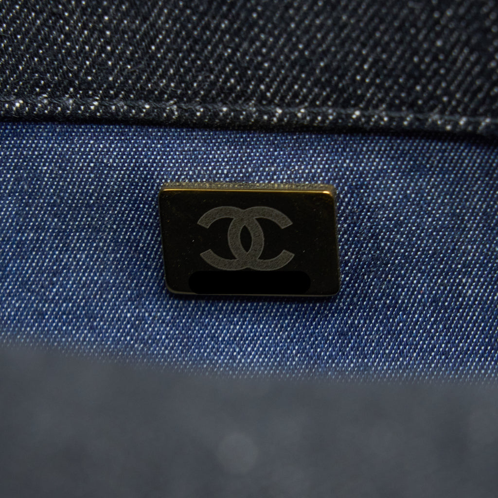 CHANEL FLAP SHOULDER BAG WITH GIANT CHAIN DENIM DARK BLUE BRUSHED GHW (MICROCHIP)