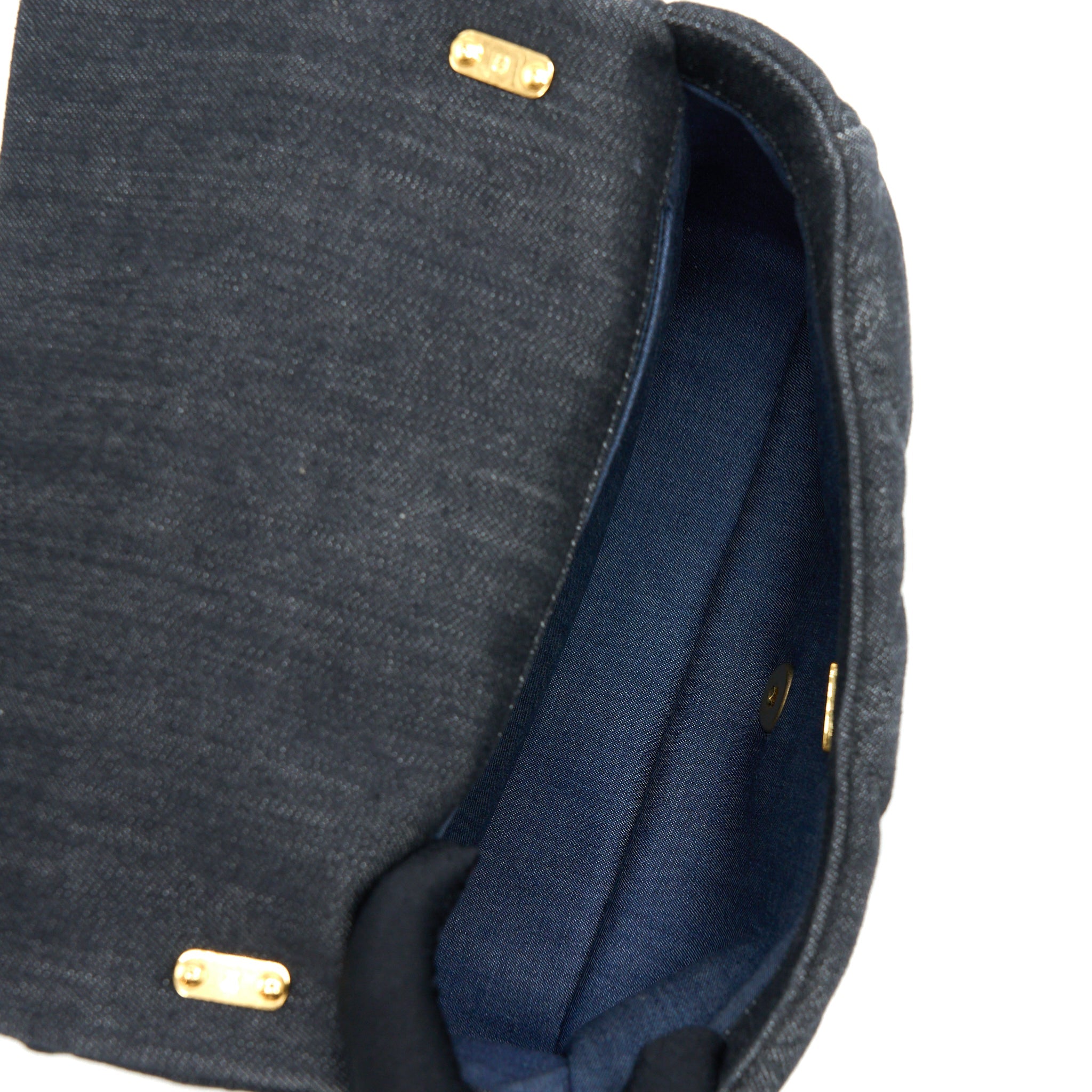 CHANEL FLAP SHOULDER BAG WITH GIANT CHAIN DENIM DARK BLUE BRUSHED GHW (MICROCHIP)