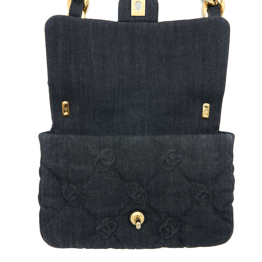 CHANEL FLAP SHOULDER BAG WITH GIANT CHAIN DENIM DARK BLUE BRUSHED GHW (MICROCHIP)