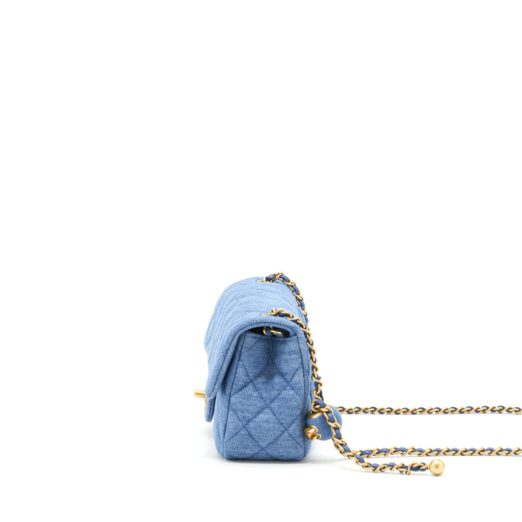 CHANEL 21K PEARL CRUSH MINI RECTANGULAR FLAP BAG DENIM GHW (MICROCHIP)