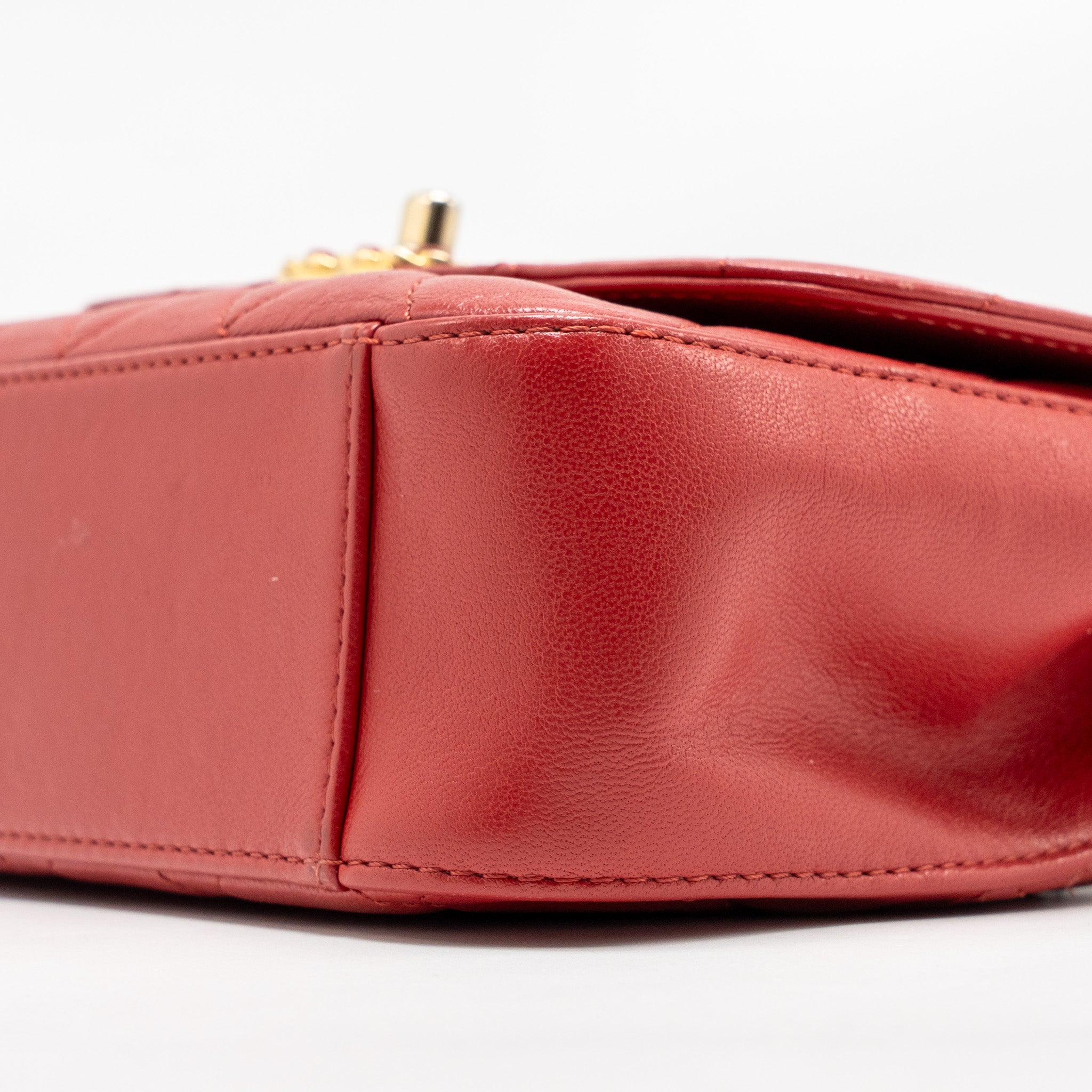 CHANEL CHAIN TOP HANDLE INFINITE FLAP BAG LEATHER RED GHW