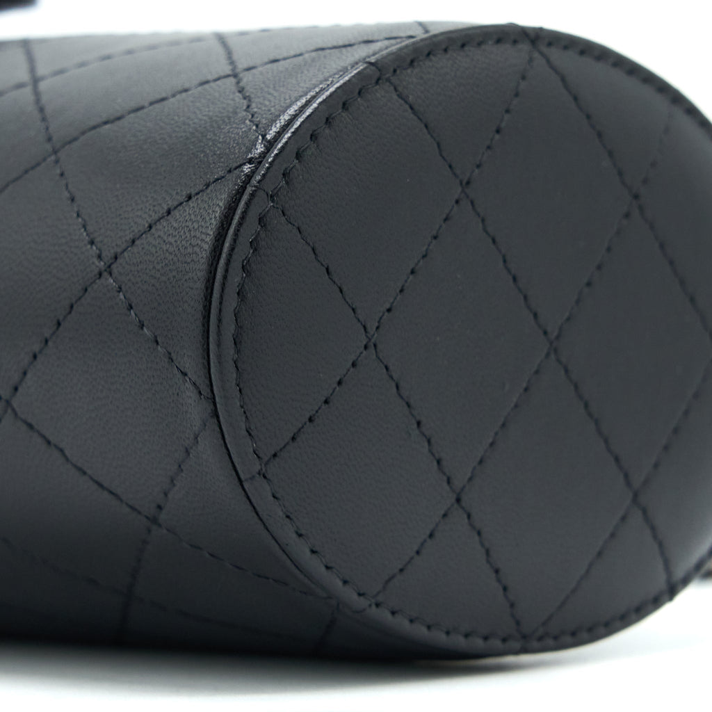 CHANEL ROUND VANITY CASE WITH CHAIN LAMBSKIN BLACK LGHW