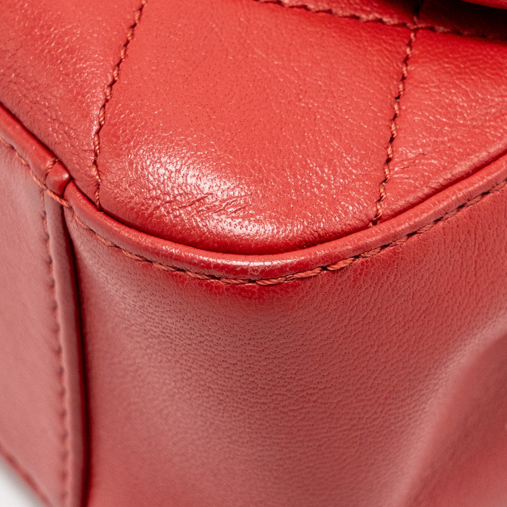 CHANEL CHAIN TOP HANDLE INFINITE FLAP BAG LEATHER RED GHW