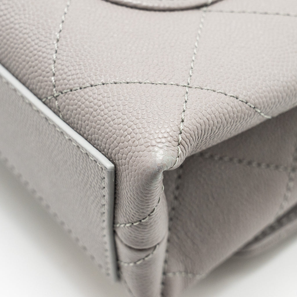 CHANEL MINI QUILTED FLAP BAG WITH CHAIN HANDLE CAVIAR GREY GHW (MICROCHIP)
