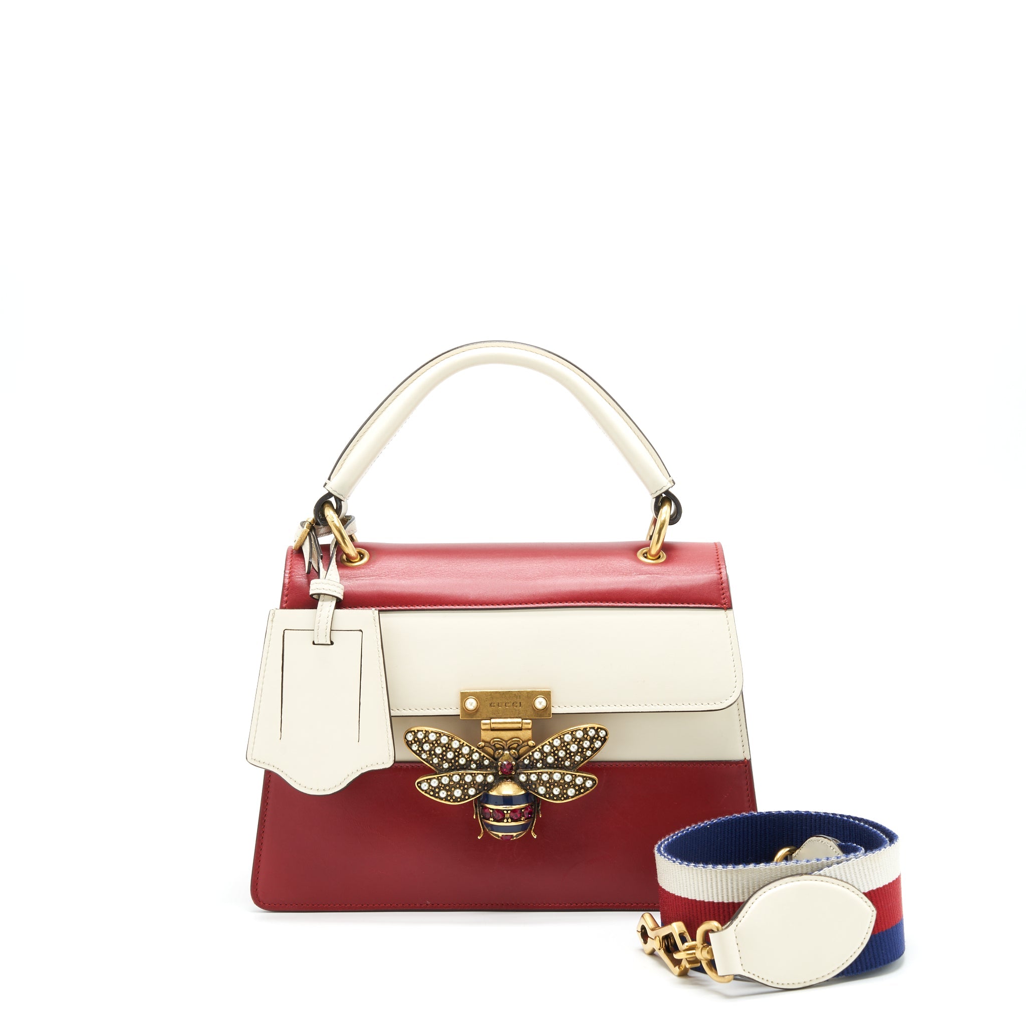 GUCCI QUEEN MARGARET TOP HANDLE BAG WHITE/ RED