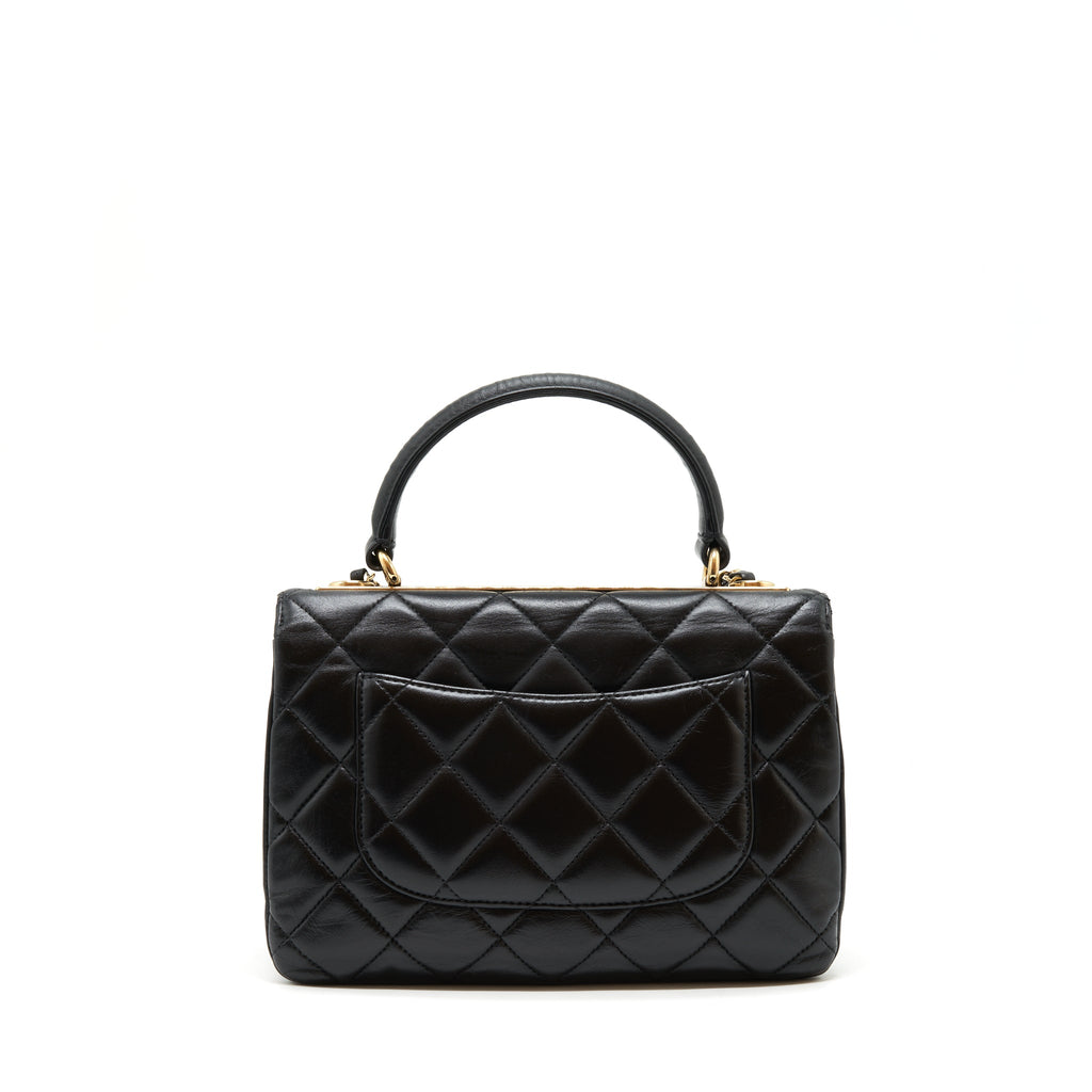 CHANEL SMALL TRENDY CC FLAP BAG WITH TOP HANDLE LAMBSKIN BLACK LGHW