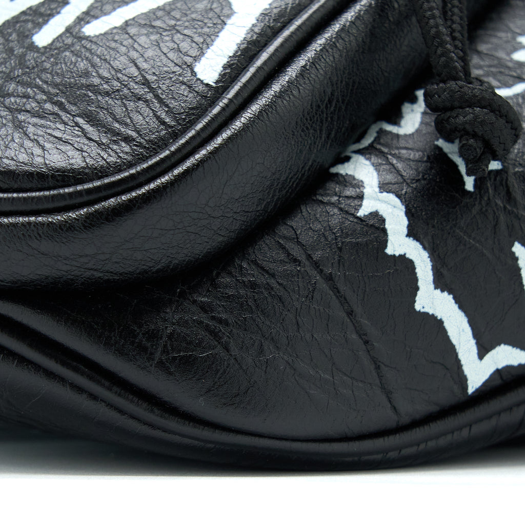 BALENCIAGA GRAFFITI WAIST BAG LEATHER BLACK RUTHENIUM HARDWARE