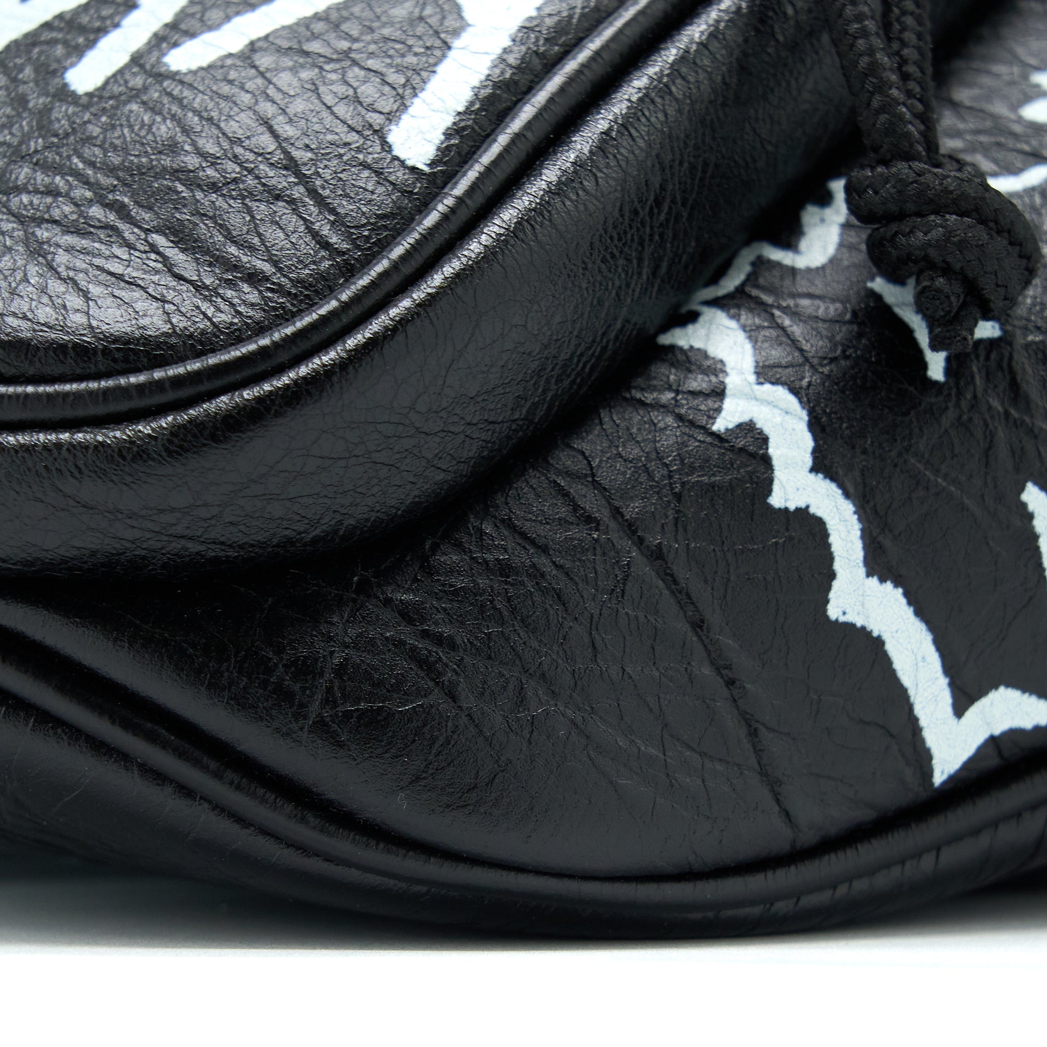 BALENCIAGA GRAFFITI WAIST BAG LEATHER BLACK RUTHENIUM HARDWARE