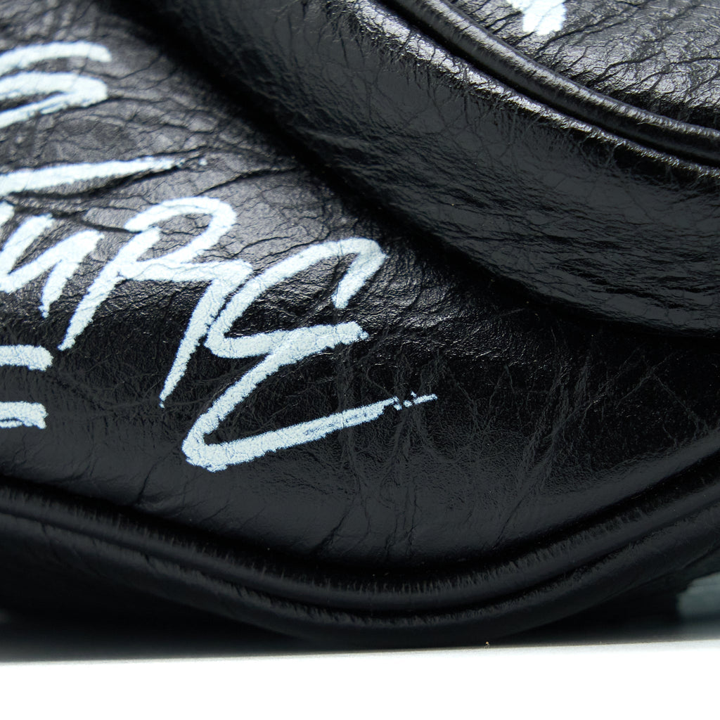 BALENCIAGA GRAFFITI WAIST BAG LEATHER BLACK RUTHENIUM HARDWARE