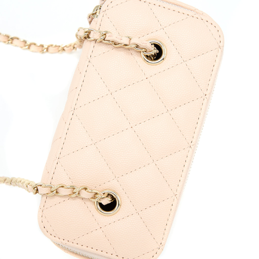 CHANEL LONG VANITY WITH CHAIN CAVIAR BEIGE LGHW