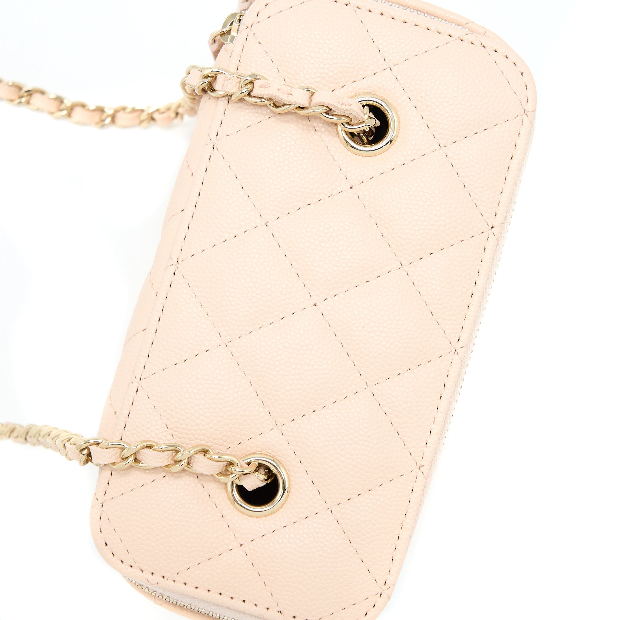 CHANEL LONG VANITY WITH CHAIN CAVIAR BEIGE LGHW