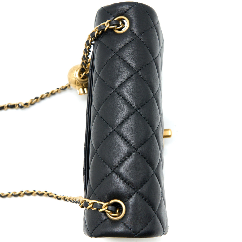 CHANEL PEARL CRUSH MINI RECTANGULAR LAMBSKIN BLACK BRUSHED GHW (MICROCHIP)