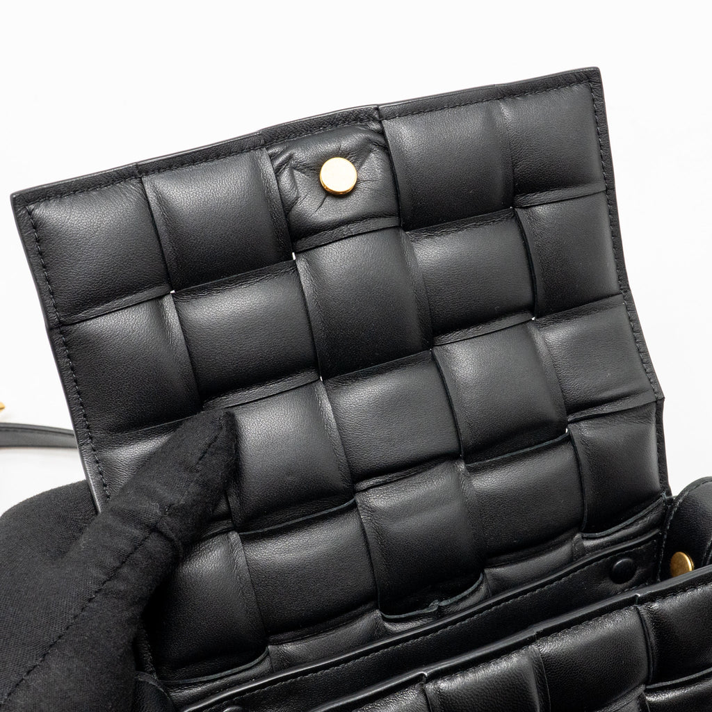 BOTTEGA VENETA SMALL PADDED CASSETTE BAG LAMBSKIN BLACK GHW