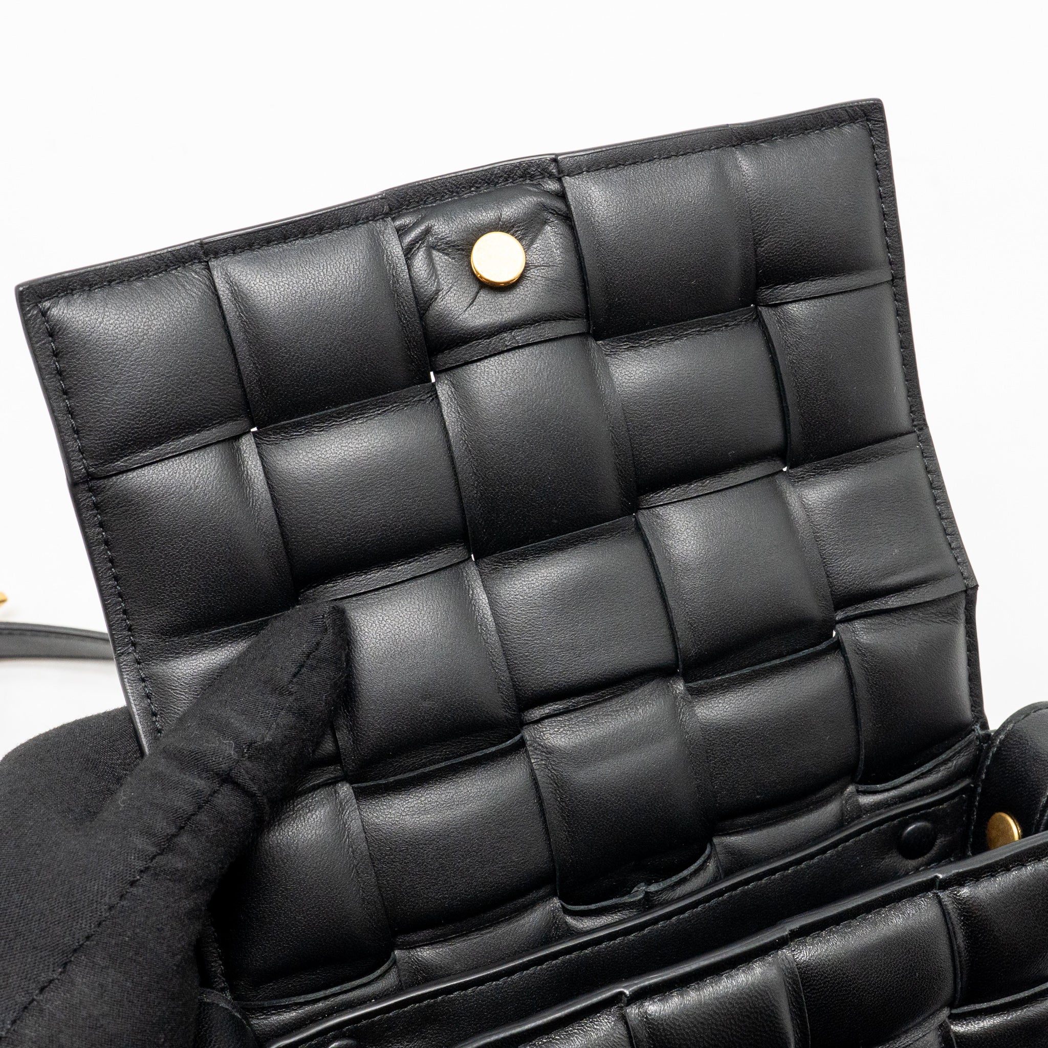 BOTTEGA VENETA SMALL PADDED CASSETTE BAG LAMBSKIN BLACK GHW