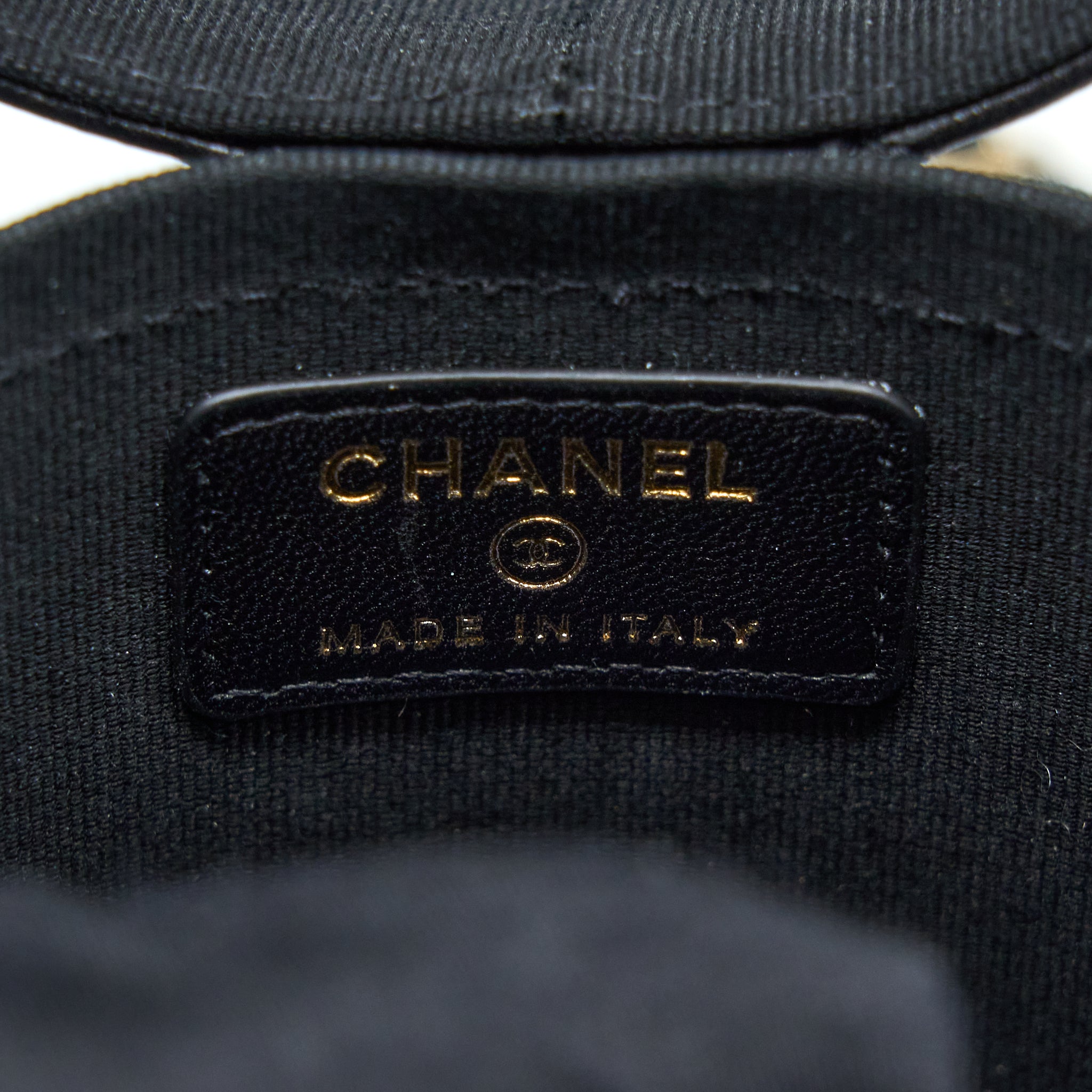 CHANEL ROUND VANITY CASE WITH CHAIN LAMBSKIN BLACK LGHW