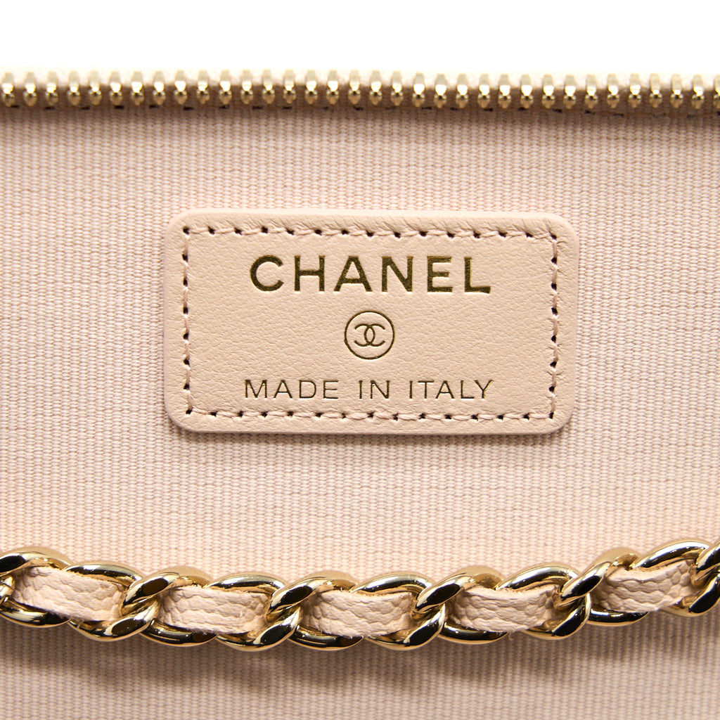 CHANEL LONG VANITY WITH CHAIN CAVIAR BEIGE LGHW