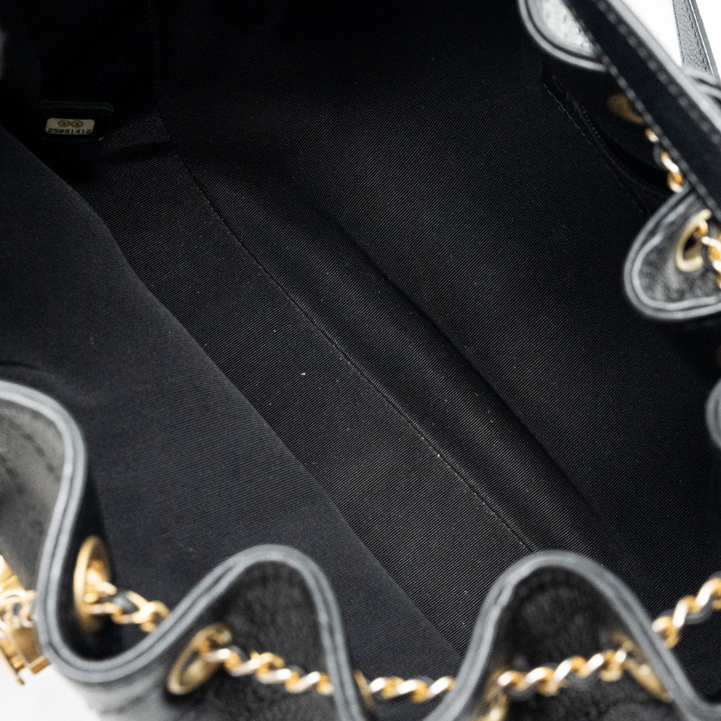 CHANEL CHEVRON BUCKET BAG GRAINED CALFSKIN BLACK GHW