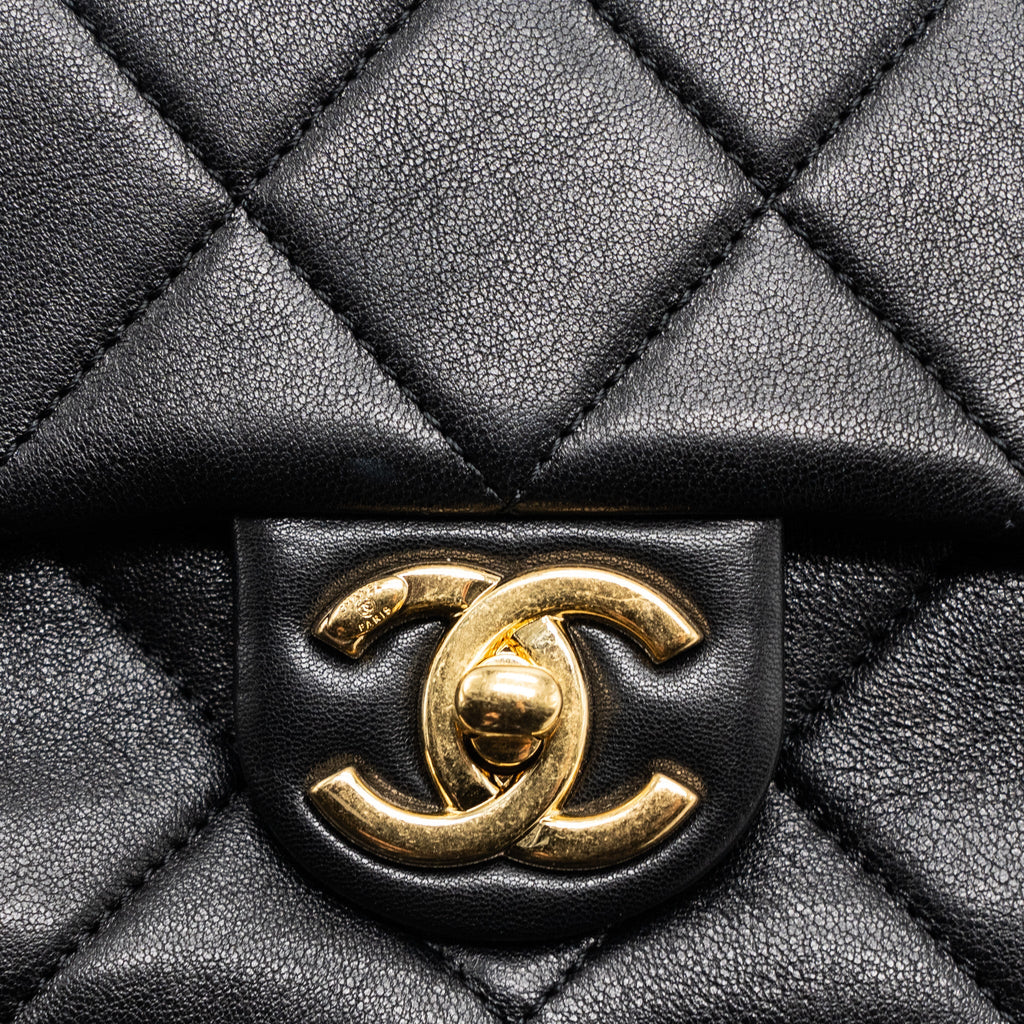 CHANEL ROUND HANDLE MINI SQUARE CROSSBODY BAG LAMBSKIN BRUSHED GHW(MICROCHIP)