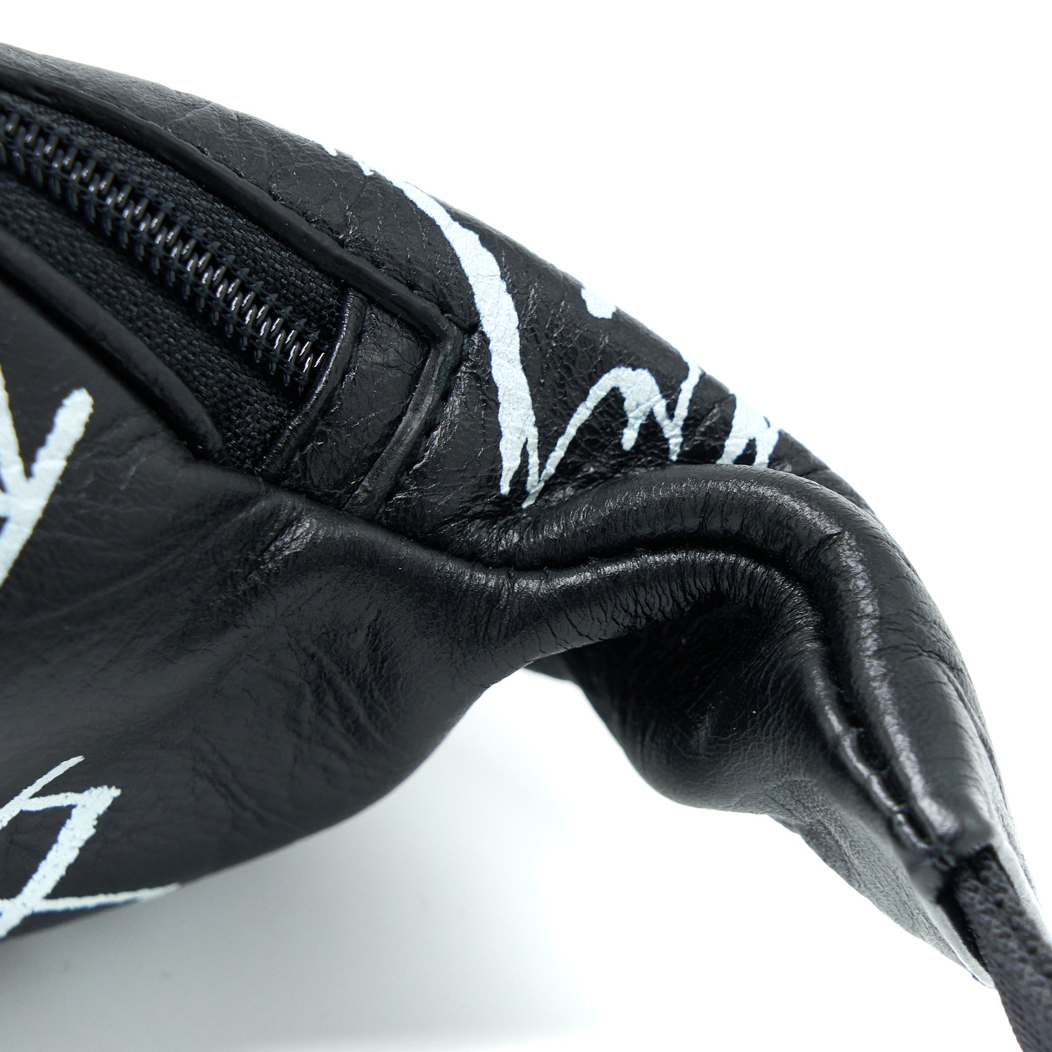 BALENCIAGA GRAFFITI WAIST BAG LEATHER BLACK RUTHENIUM HARDWARE