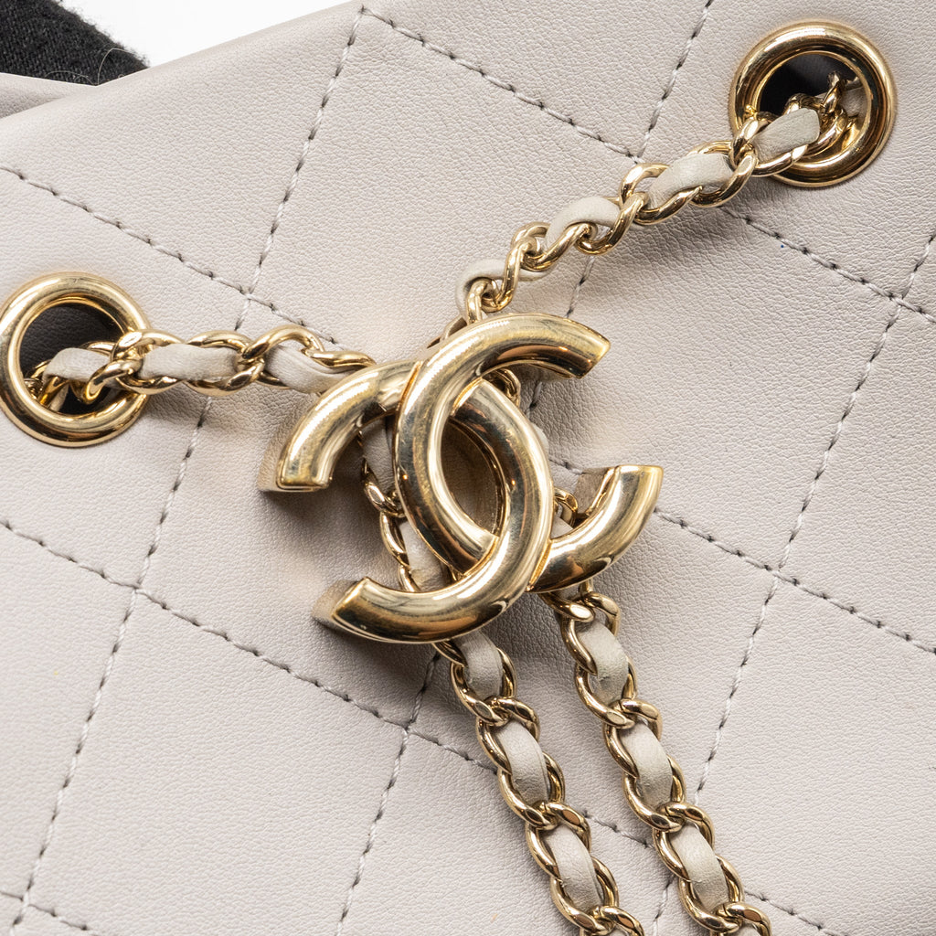 CHANEL QUILTED BUCKET BAG LAMBSKIN GREY LGHW