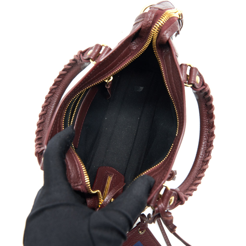 BALENCIAGA MINI EDGED CITY BAG BURGUNDY WITH GHW