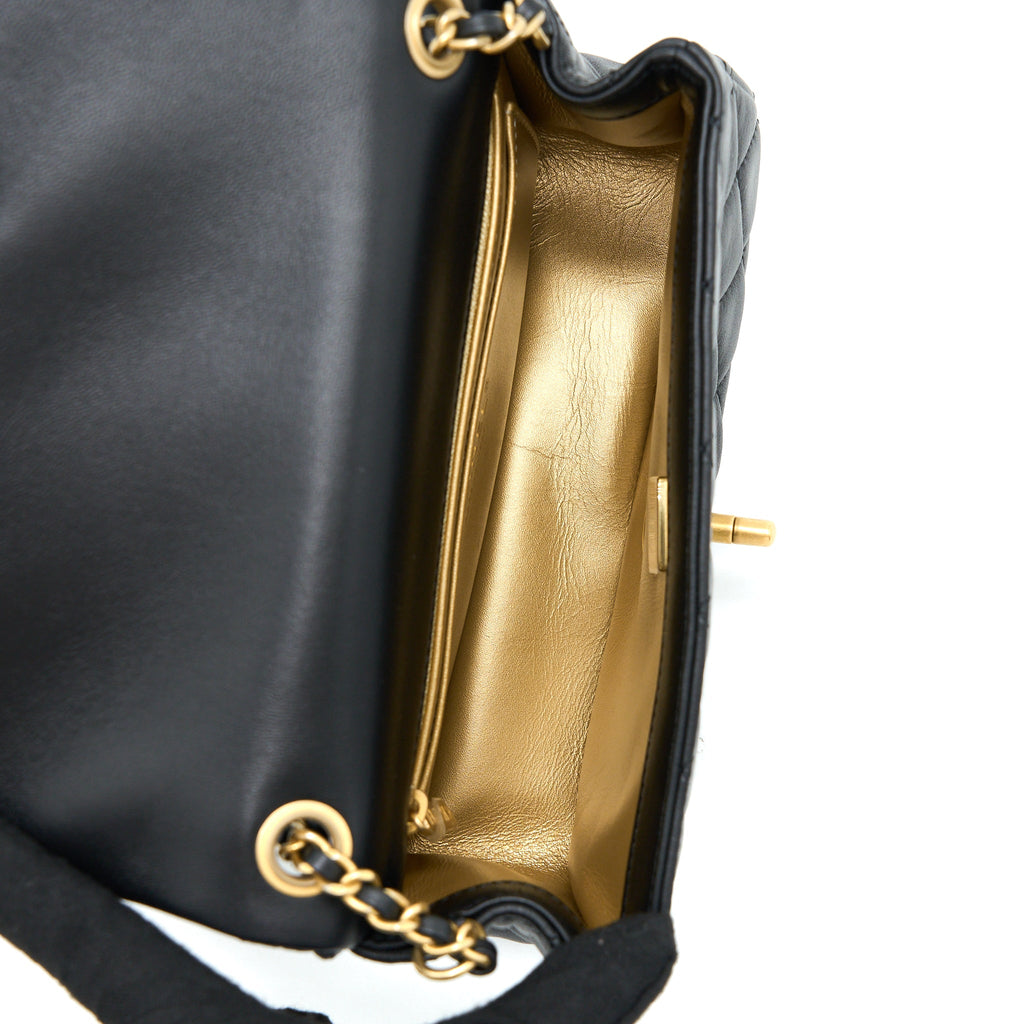 CHANEL PEARL CRUSH MINI RECTANGULAR LAMBSKIN BLACK BRUSHED GHW (MICROCHIP)