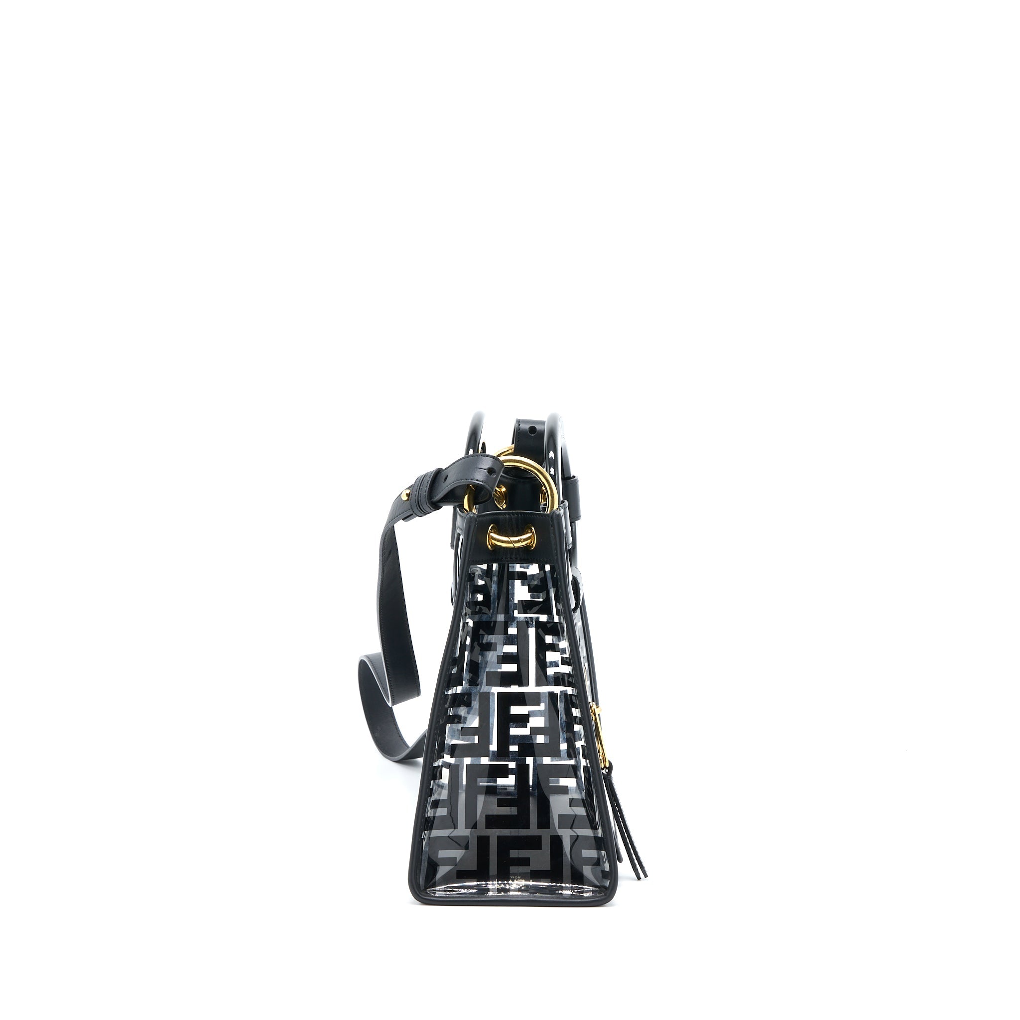 FENDI TRANSPARENT SMALL RUNAWAY TOTE PVC/LEATHER BLACK GHW
