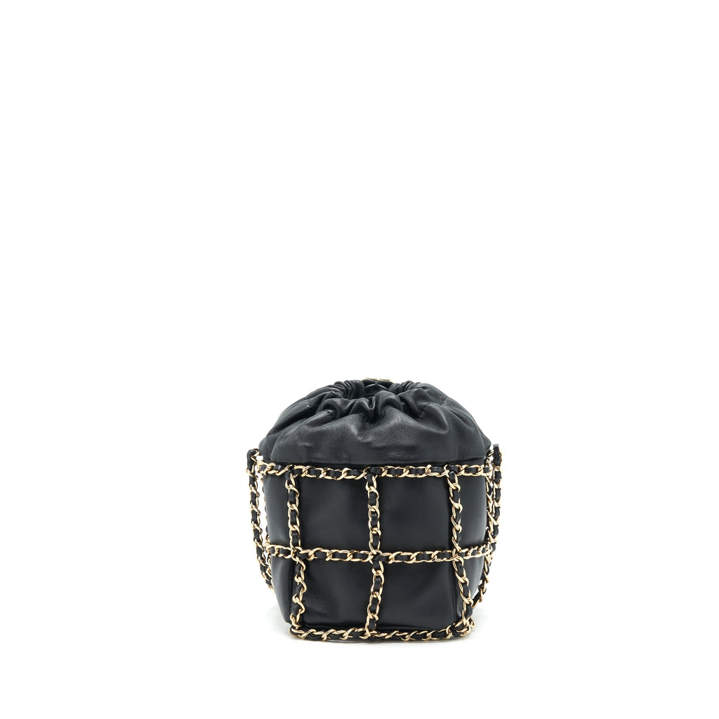 CHANEL 21C BUCKET CHAINS LAMBSKIN BLACK LGHW