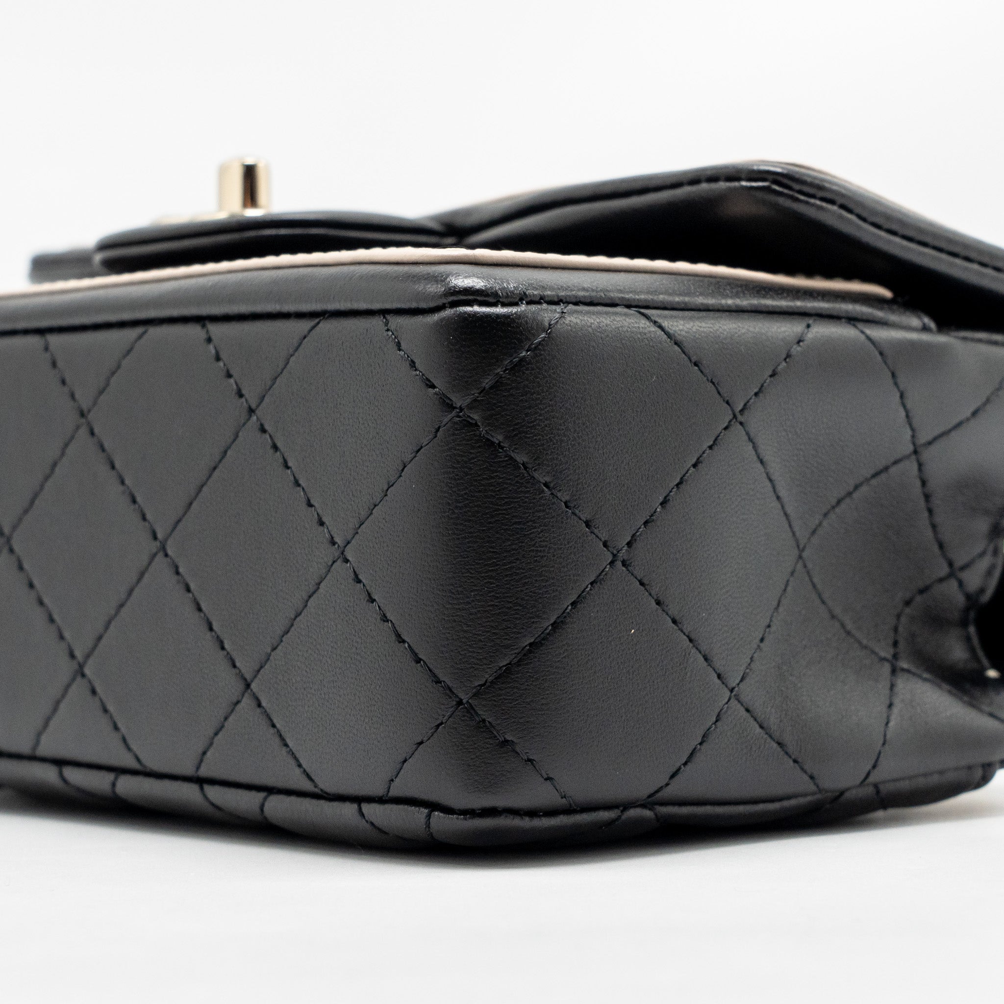CHANEL 23B QUILTED MINI RECTANGULAR FLAP BAG LAMBSKIN BLACK/BEIGE LGHW (MICROCHIP)