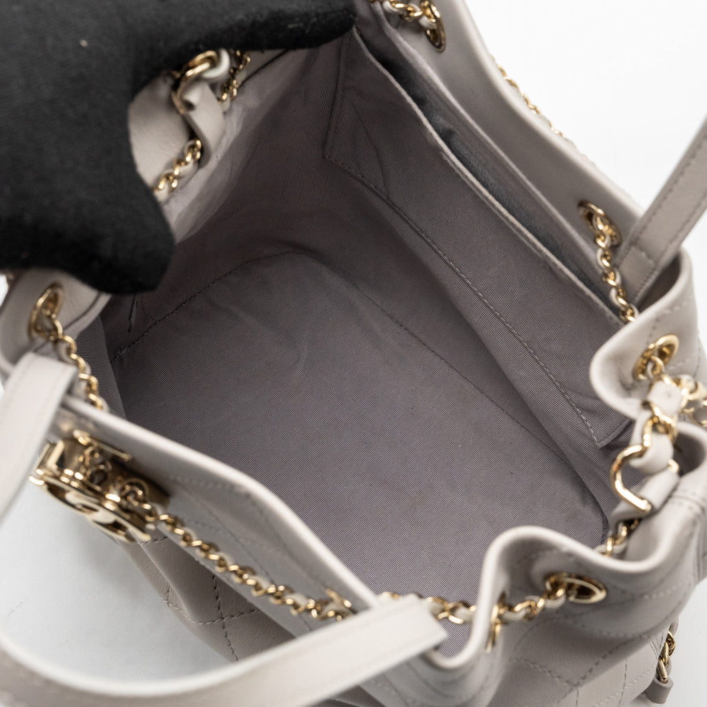 CHANEL QUILTED BUCKET BAG LAMBSKIN GREY LGHW