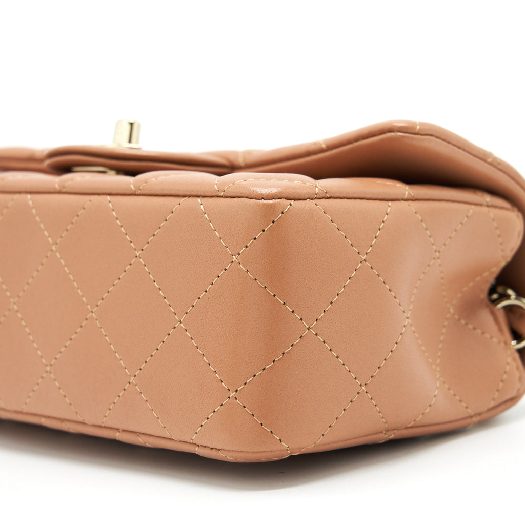 CHANEL MINI RECTANGULAR FLAP BAG LAMBSKIN CARAMEL LGHW