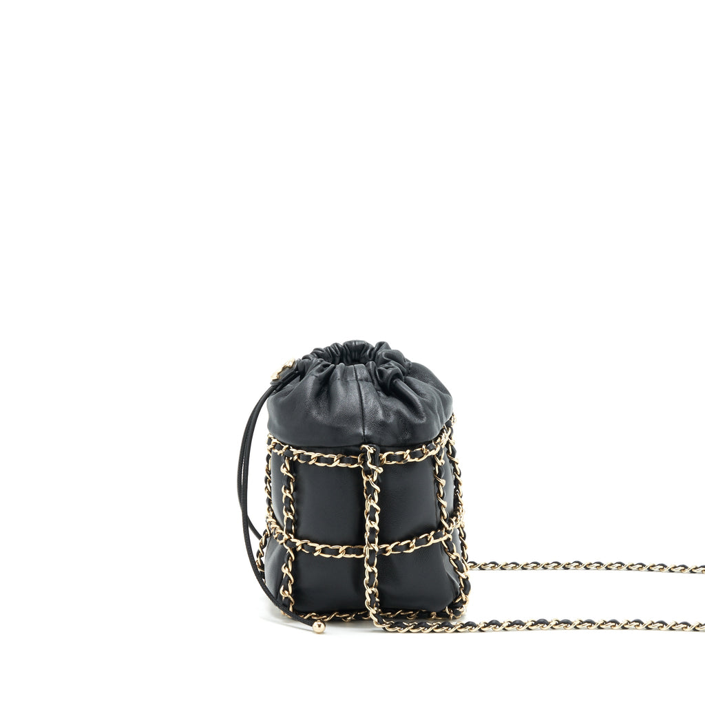 CHANEL 21C BUCKET CHAINS LAMBSKIN BLACK LGHW