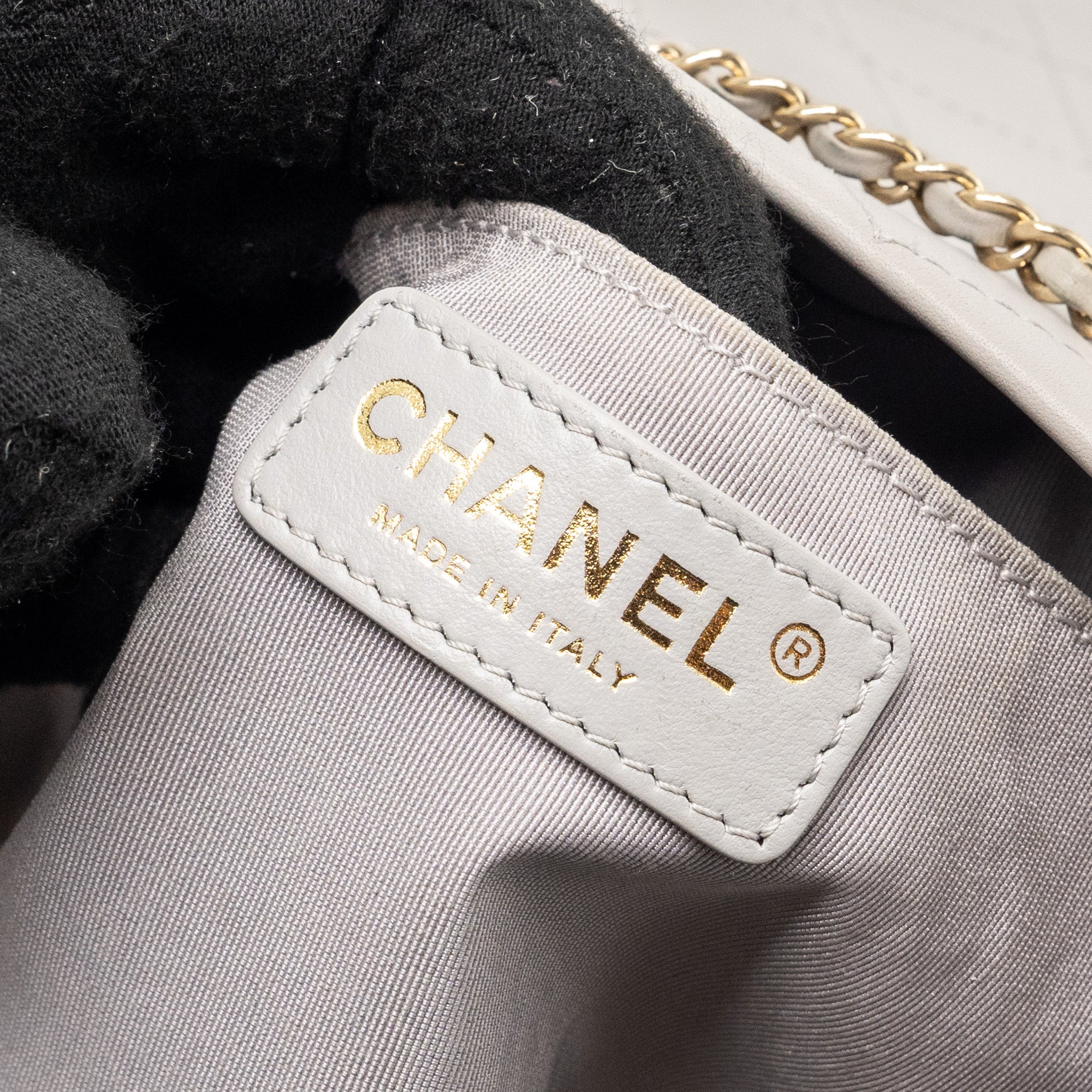 CHANEL QUILTED BUCKET BAG LAMBSKIN GREY LGHW