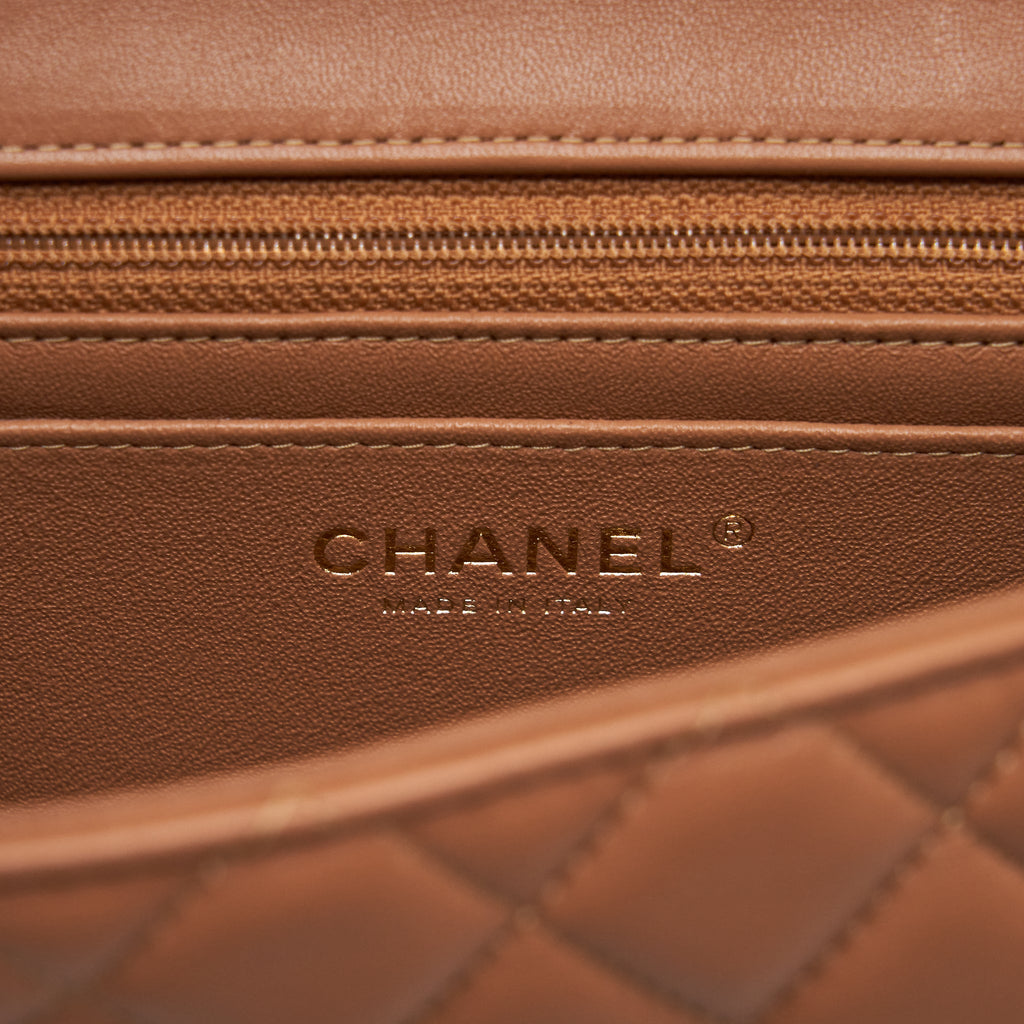 CHANEL MINI RECTANGULAR FLAP BAG LAMBSKIN CARAMEL LGHW