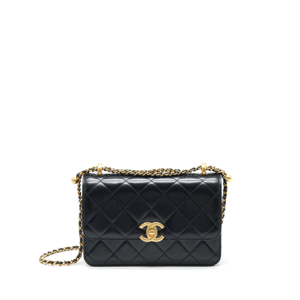 CHANEL 21A GOLD CRUSH FLAP BAG CALFSKIN BLACK GHW (MICROCHIP)