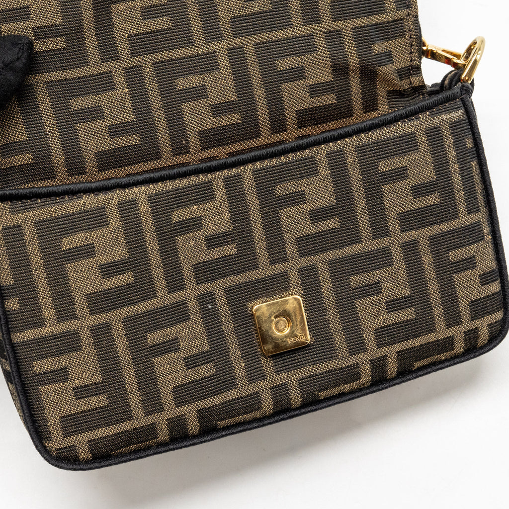 FENDI MINI BAGUETTE SHOULDER BAG FF JACQUARD CANVAS BROWN GHW